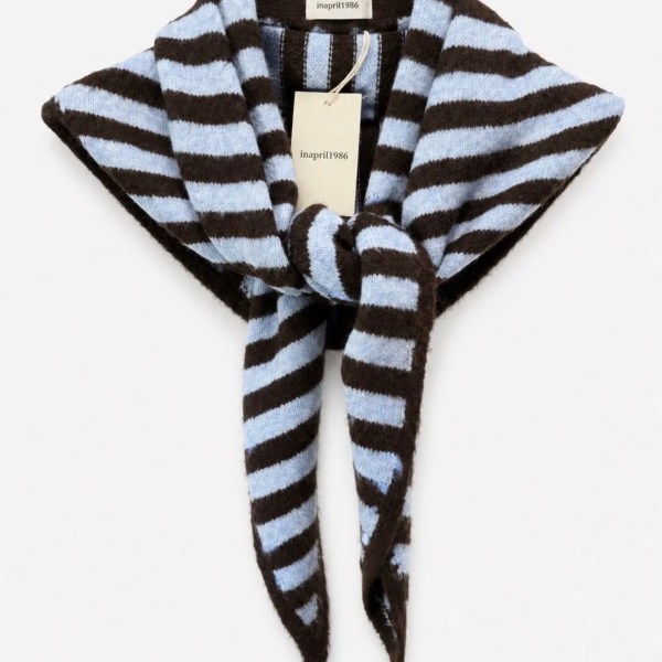 Chocolate & Blue Triangle Knitted Scarf