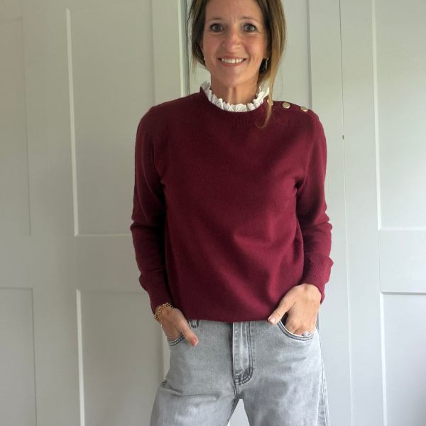 Lace Collar Fine Knit Burgundy Jumper