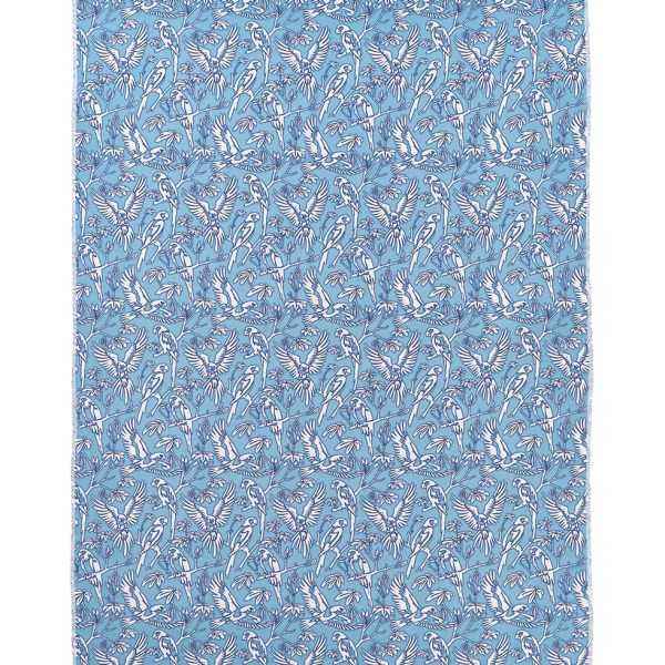 100% Silk Crepe-de-Chine Sarong with blue parrot print