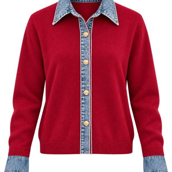 Denim Collar & Cuff Burgundy Jumper