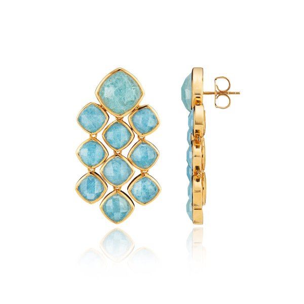 Aquamarine Chandelier Gemstone Gold Earrings
