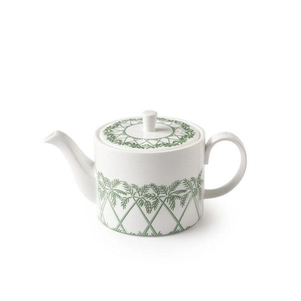 Fine Bone China Small Teapot with Sage Green palm motif. 600ml capacity