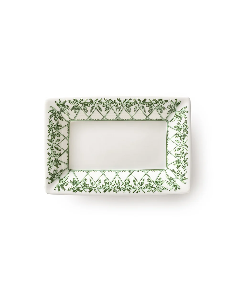 Fine Bone China trinket tray with sage green palm motif