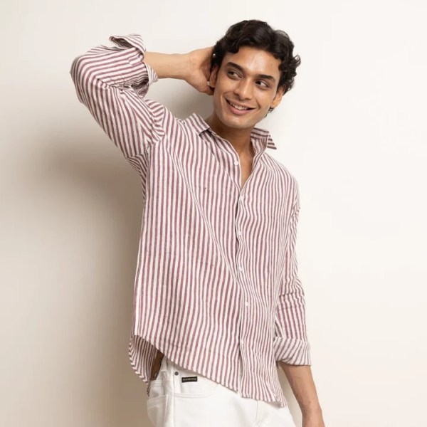 CLASSIC LINEN SHIRT — LAVENDER STRIPE
