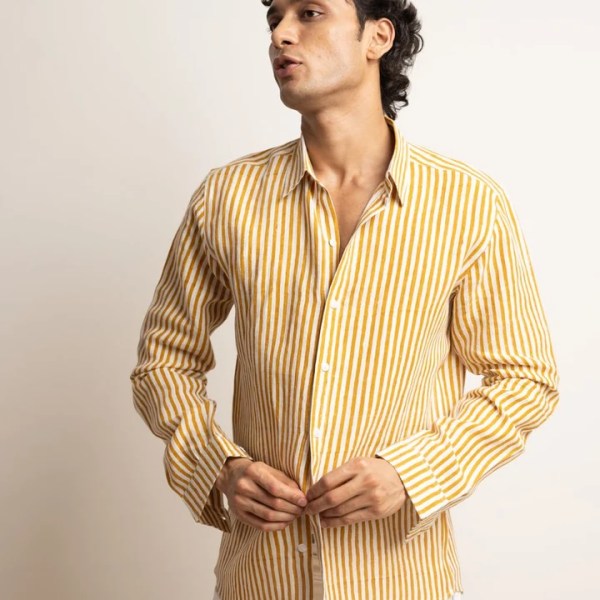 CLASSIC LINEN SHIRT — MUSTARD STRIPE