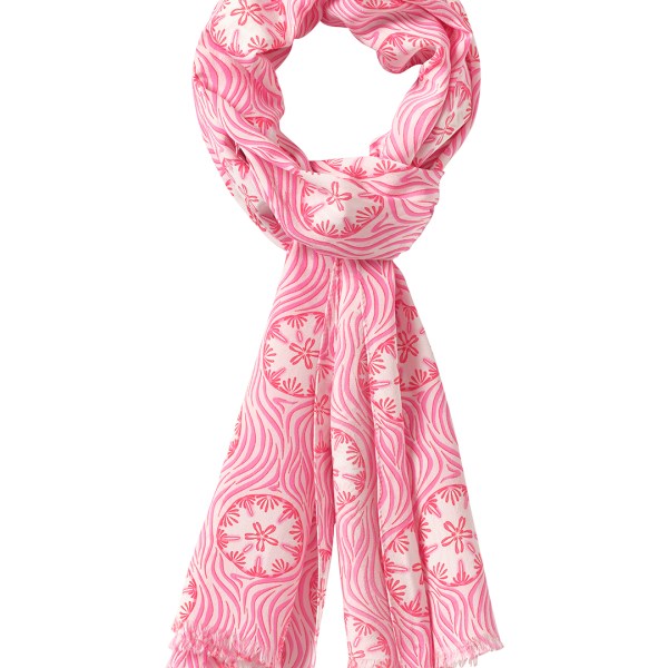 100% silk crepe-de-chine Sand Dollar print scarf in coral